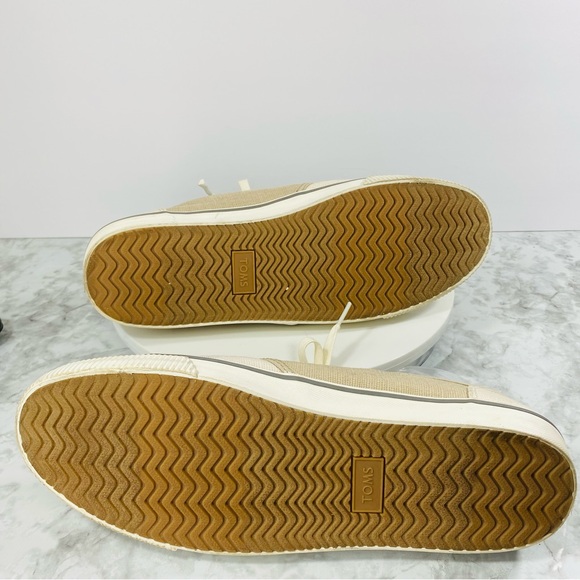 Toms Sneakers Oxford Mens 12 Canvas Ivory Beige Nautical Lace Up Comfort Carlo - Picture 6 of 10